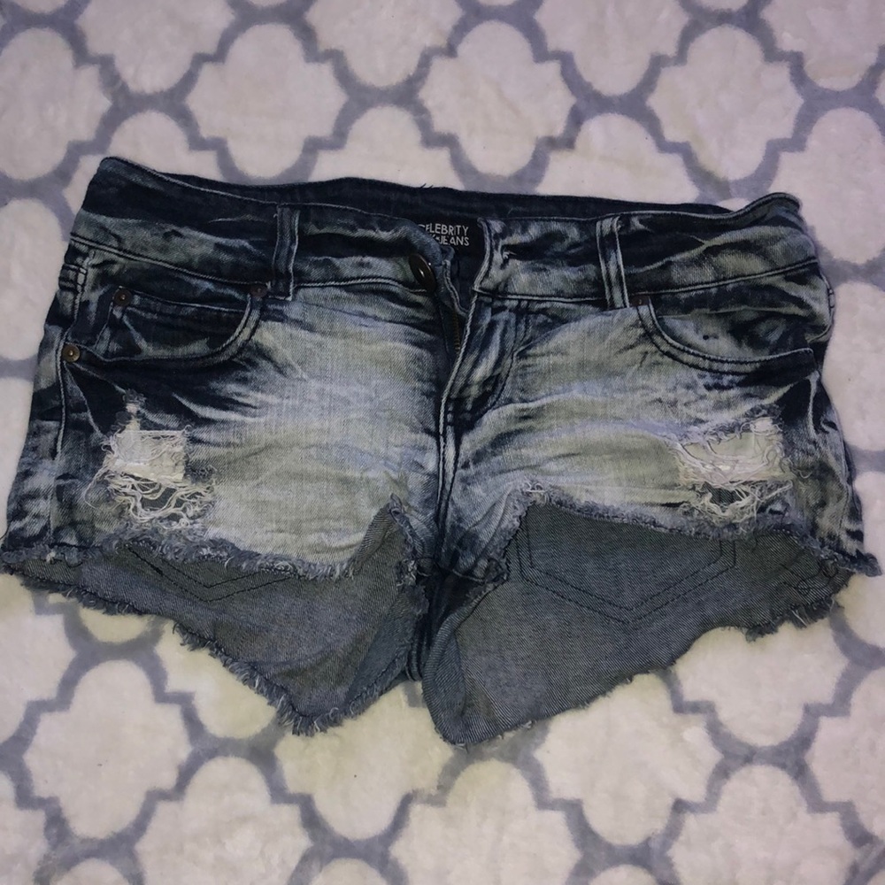 Distressed jean shorts